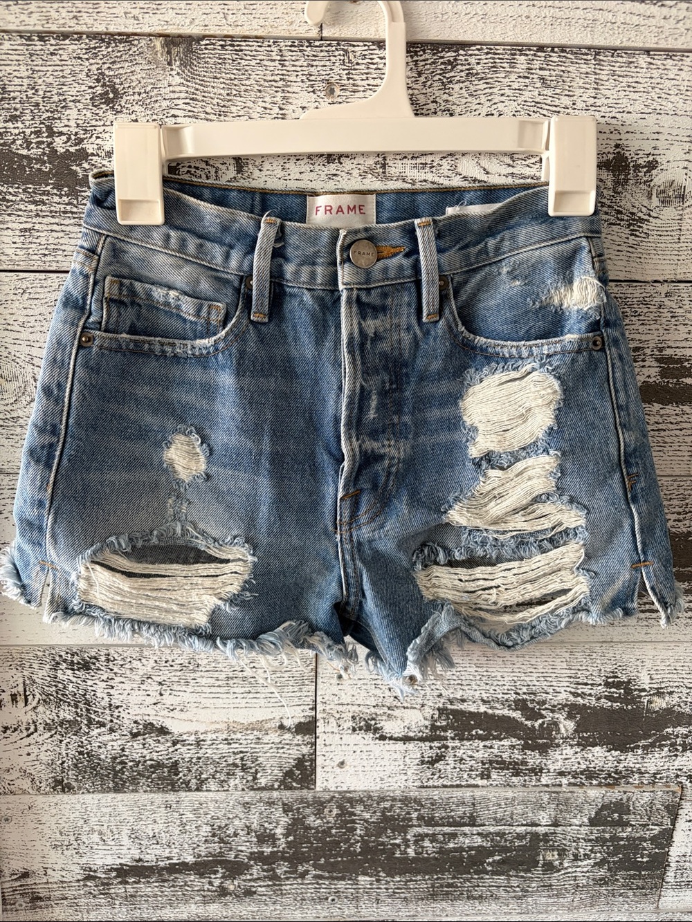 Frame Denim Light Blue Distressed Cutoff Jean Shorts